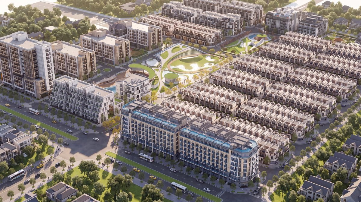 Phối cảnh tổng thể khu đô thị Nhật Lệ Green Park nhìn từ trên cao