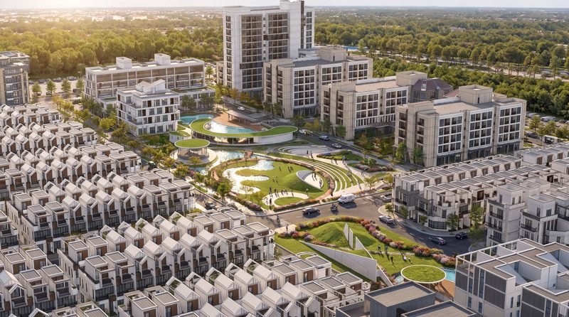 Phối cảnh toàn cảnh khu đô thị Nhật Lệ Green Park nhìn từ trên cao về đêm